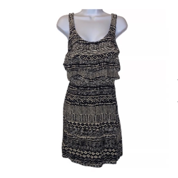 Xhilaration Black & Cream Aztec Geometric Print Sleeveless   Boho Dress, Size XL - Picture 4 of 8
